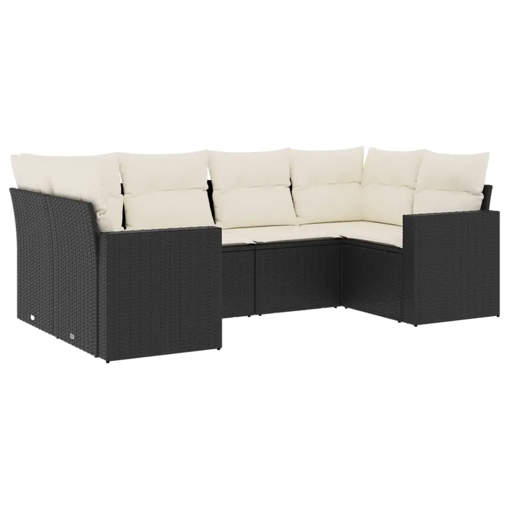 6 Piece Garden Sofa Set with Cushions Black Poly Rattan 3219366 - Furniture