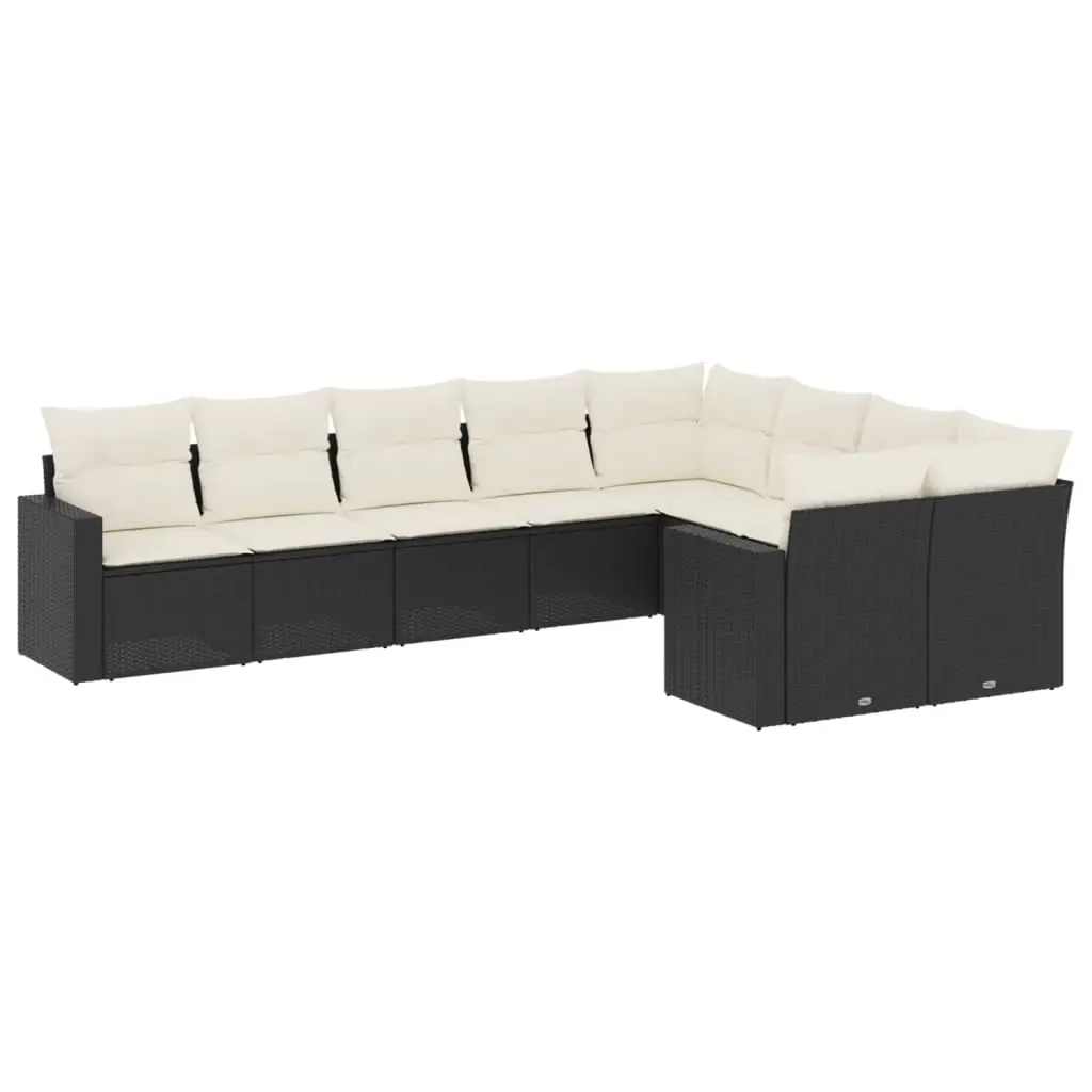 9 Piece Garden Sofa Set with Cushions Black Poly Rattan 3219426 - Furniture
