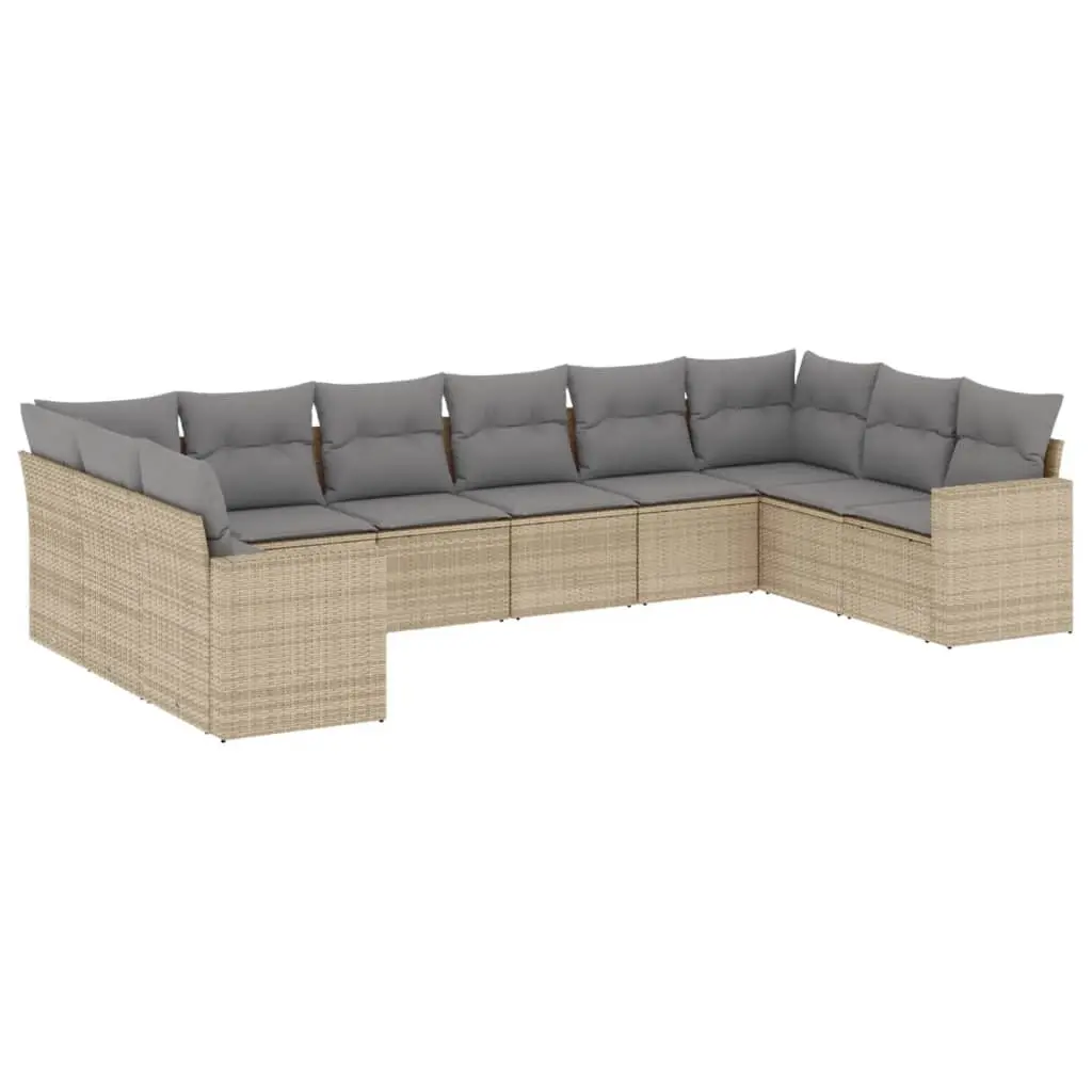 10 Piece Garden Sofa Set with Cushions Beige Poly Rattan 3219459 - Furniture
