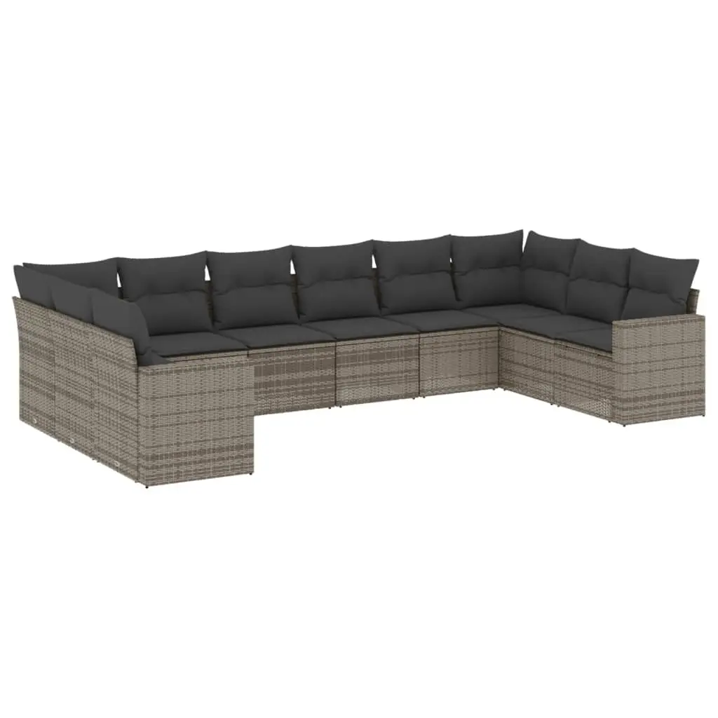 10 Piece Garden Sofa Set with Cushions Grey Poly Rattan 3219460 - Furniture