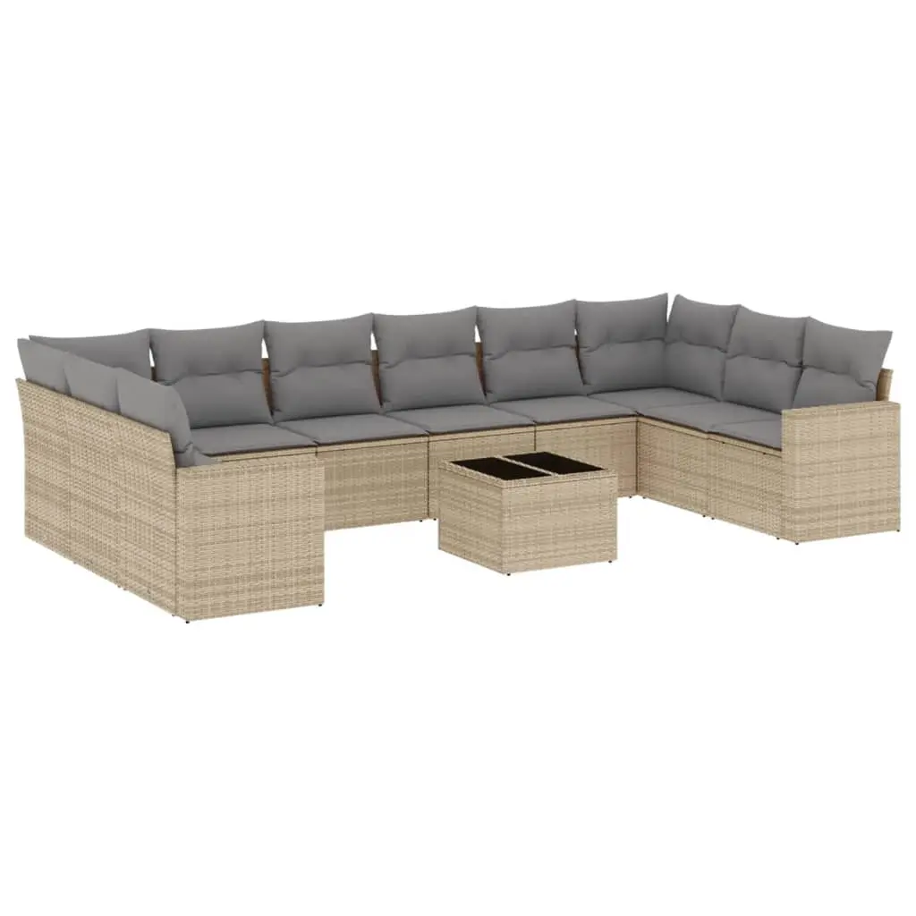 11 Piece Garden Sofa Set with Cushions Beige Poly Rattan 3219469 - Furniture
