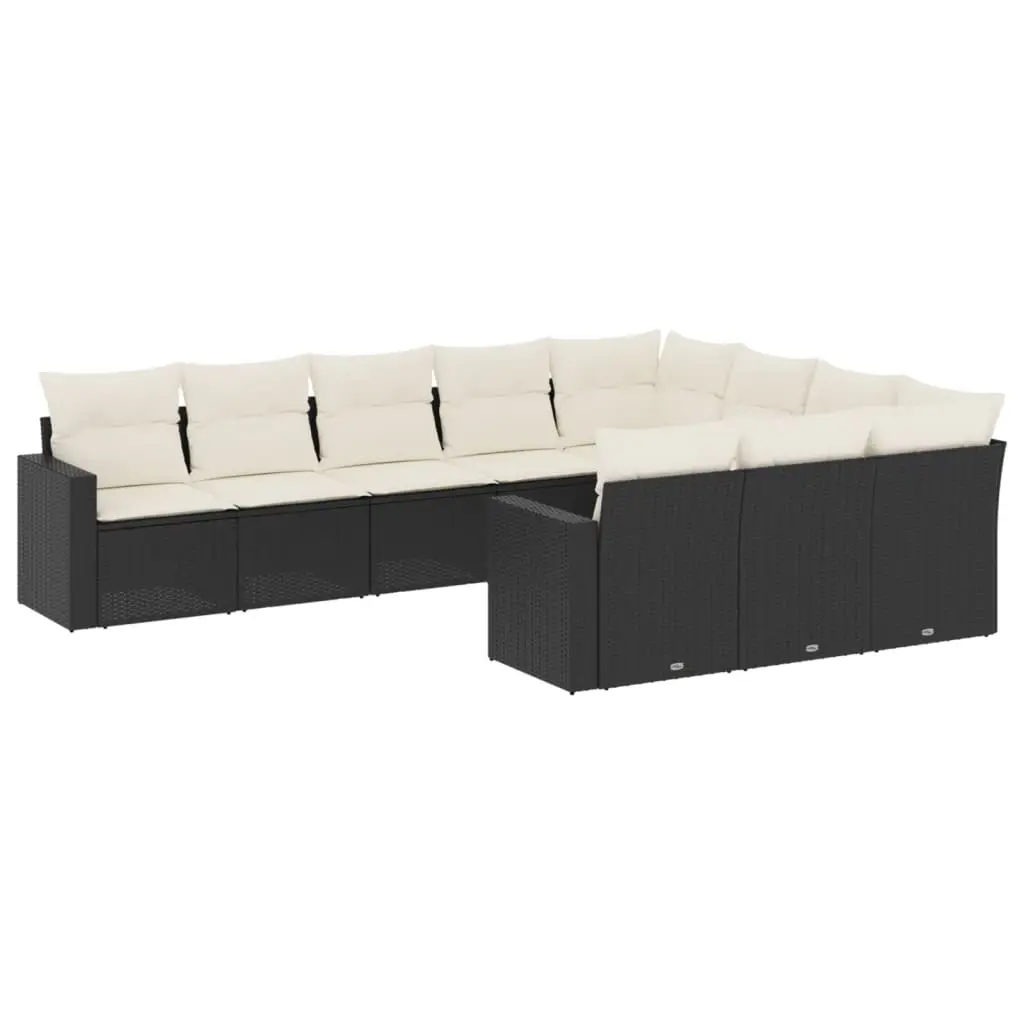 10 Piece Garden Sofa Set with Cushions Black Poly Rattan 3219476 - Furniture