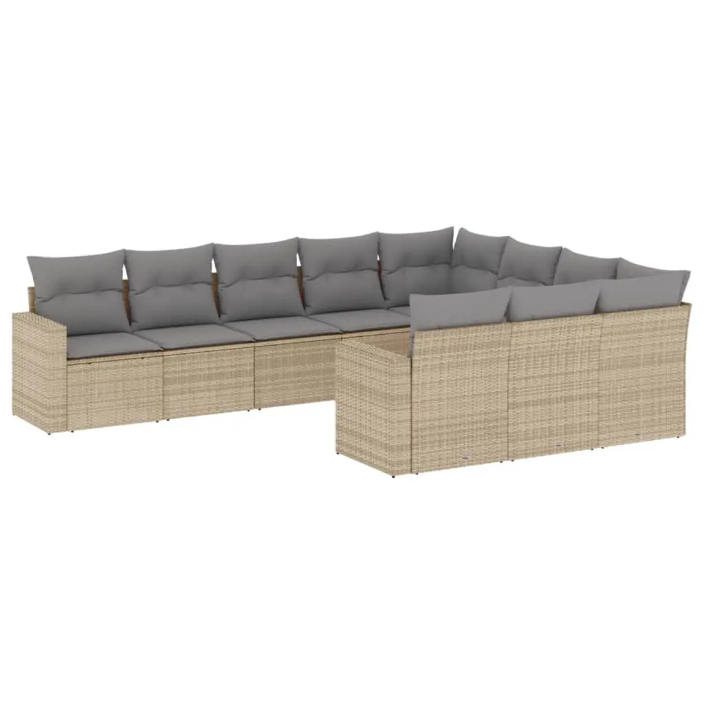 10 Piece Garden Sofa Set with Cushions Beige Poly Rattan 3219479 - Furniture