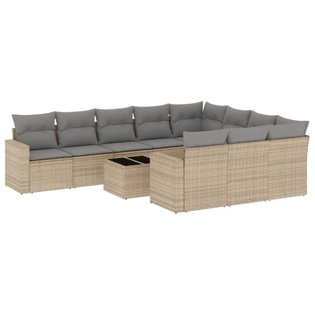 11 Piece Garden Sofa Set with Cushions Beige Poly Rattan 3219489 - Furniture