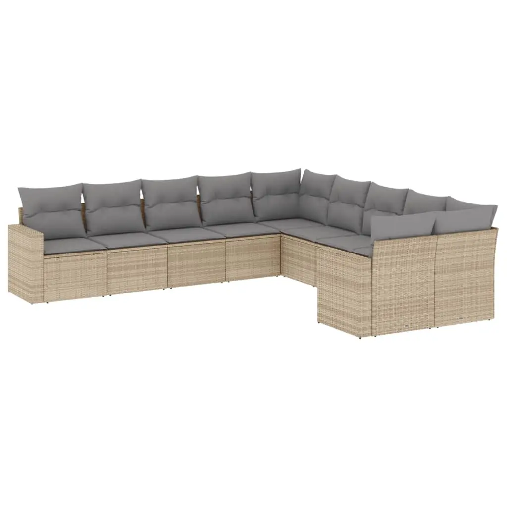 10 Piece Garden Sofa Set with Cushions Beige Poly Rattan 3219499 - Furniture