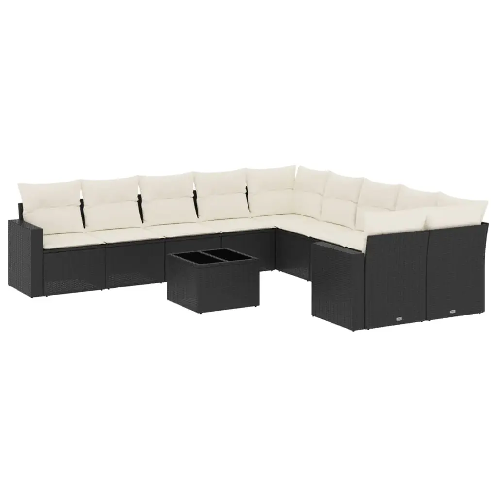 11 Piece Garden Sofa Set with Cushions Black Poly Rattan 3219506 - Furniture