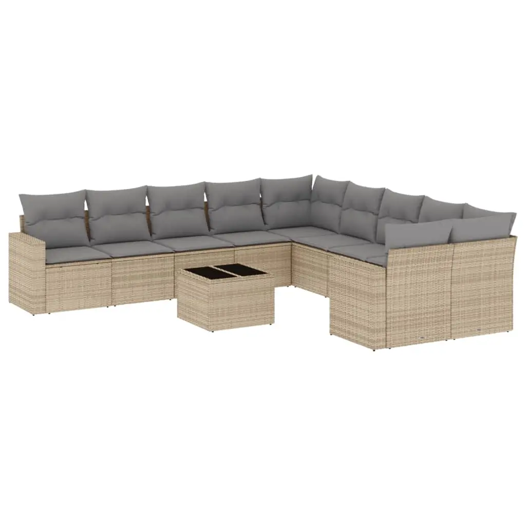 11 Piece Garden Sofa Set with Cushions Beige Poly Rattan 3219509 - Furniture