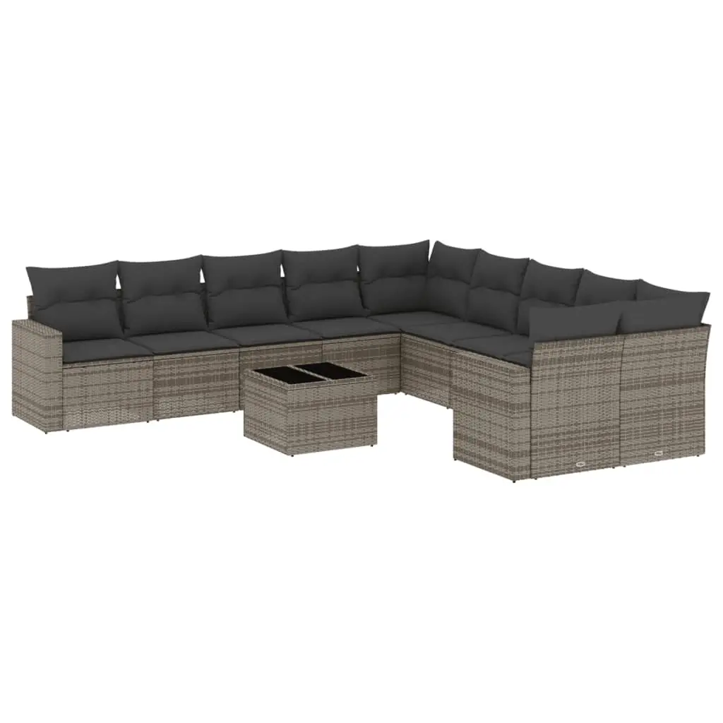 11 Piece Garden Sofa Set with Cushions Grey Poly Rattan 3219510 - Furniture