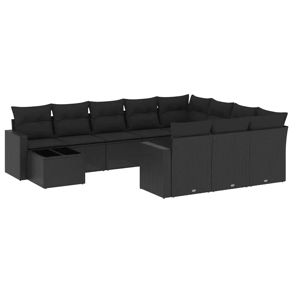 11 Piece Garden Sofa Set with Cushions Black Poly Rattan 3219515 - Furniture
