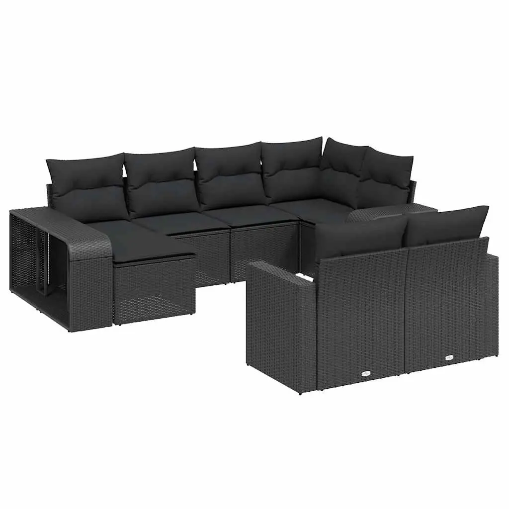 10 Piece Garden Sofa Set with Cushions Black Poly Rattan 3228895 - Furniture