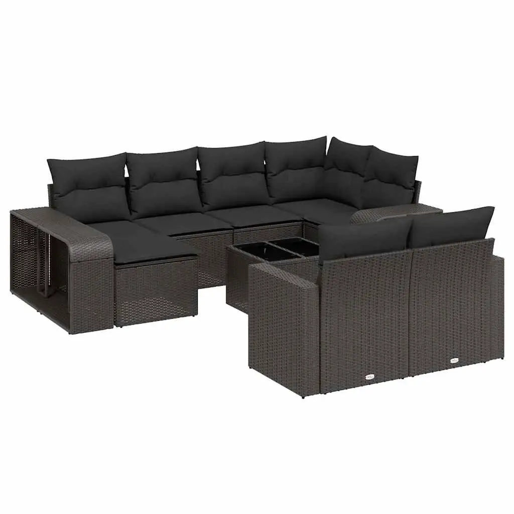 11 Piece Garden Sofa Set with Cushions Black Poly Rattan 3228905 - Furniture