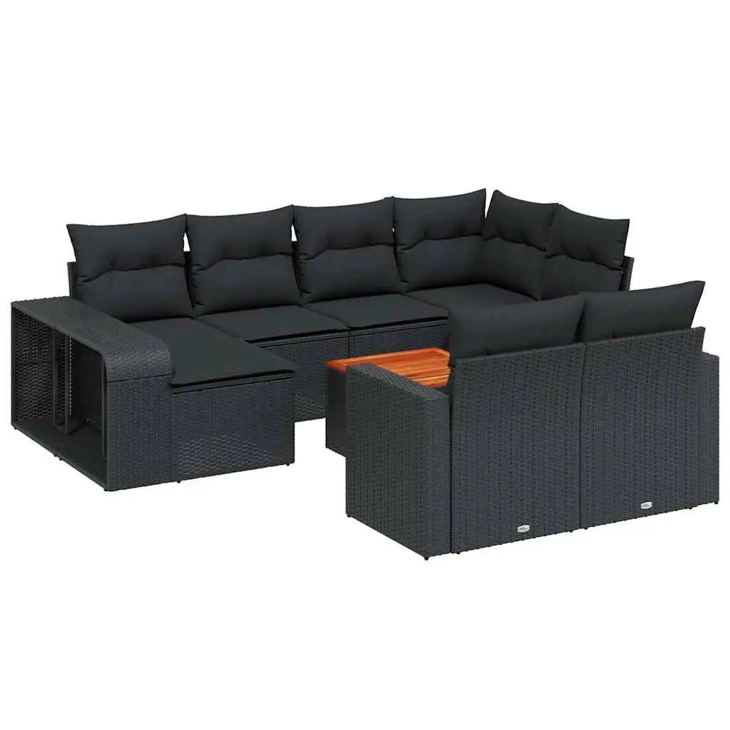 11 Piece Garden Sofa Set with Cushions Black Poly Rattan 3228915 - Furniture