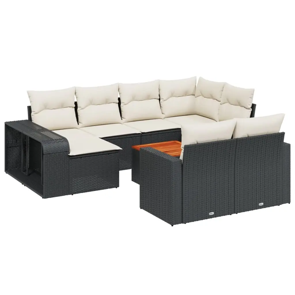 11 Piece Garden Sofa Set with Cushions Black Poly Rattan 3228916 - Furniture
