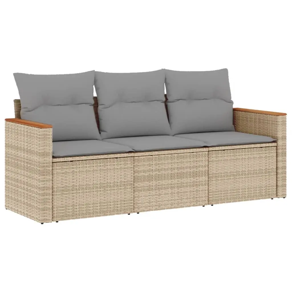 3 Piece Garden Sofa Set with Cushions Mix Beige Poly Rattan 3225758 - Furniture