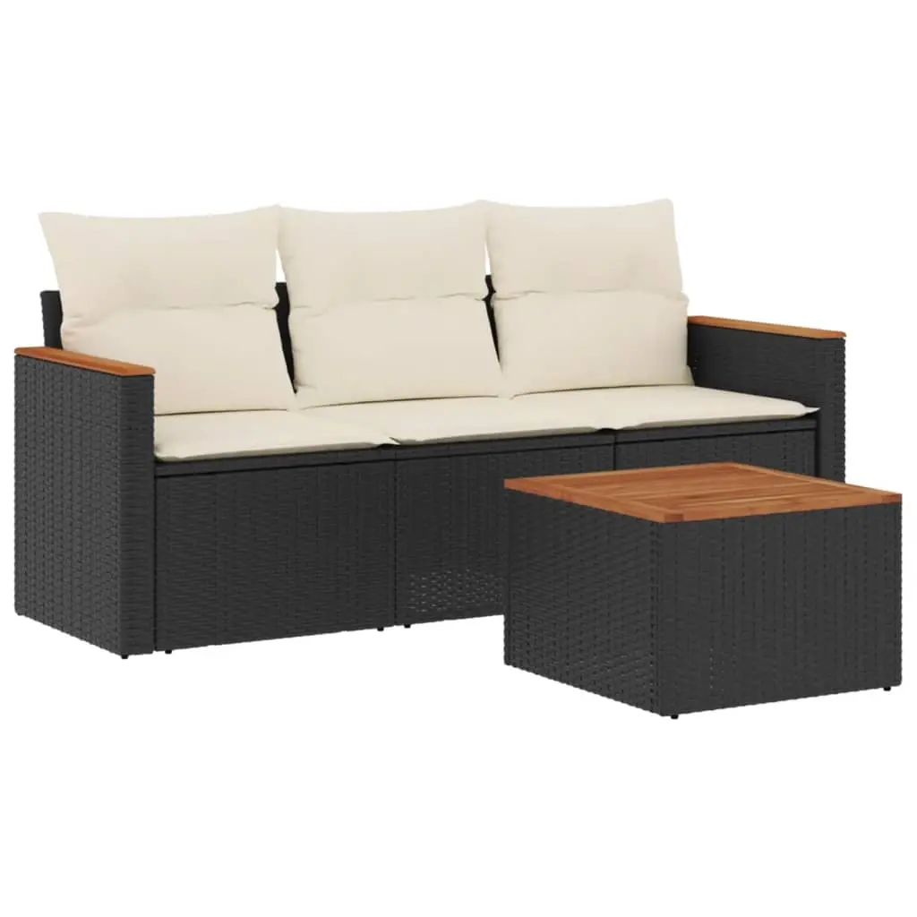 4 Piece Garden Sofa Set with Cushions Black Poly Rattan 3225762 - Furniture