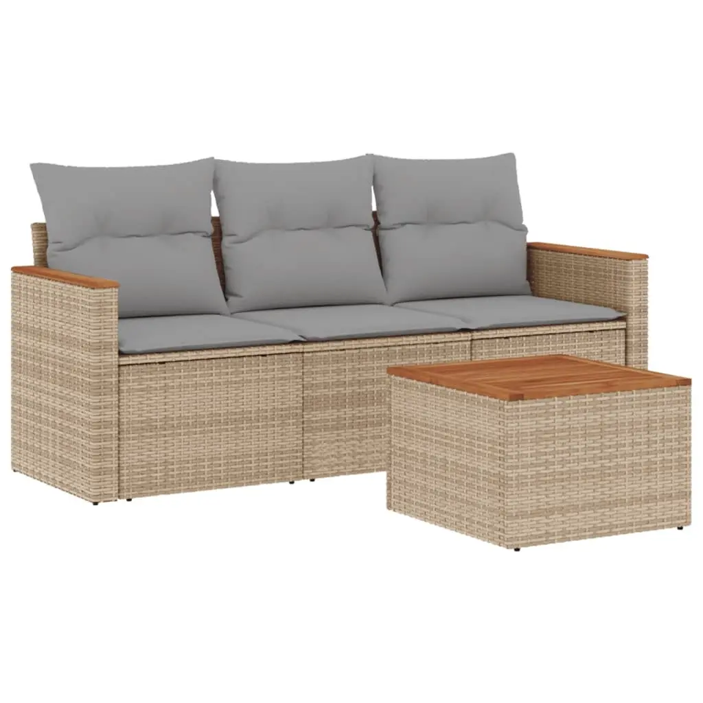 4 Piece Garden Sofa Set with Cushions Mix Beige Poly Rattan 3225765 - Furniture