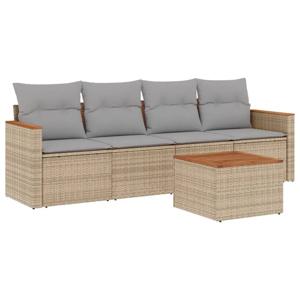 5 Piece Garden Sofa Set with Cushions Mix Beige Poly Rattan 3225779 - Furniture