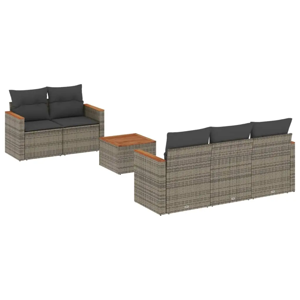 6 Piece Garden Sofa Set with Cushions Grey Poly Rattan 3225787 - Furniture