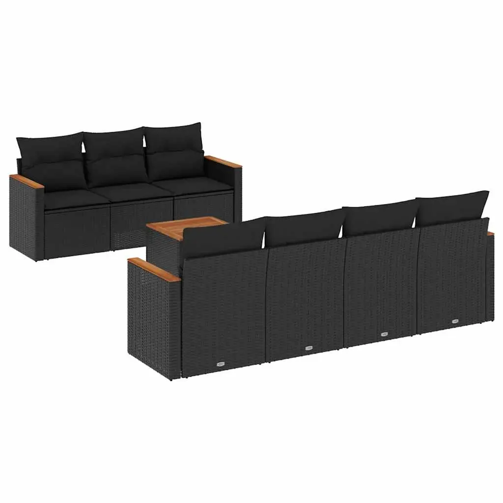 8 Piece Garden Sofa Set with Cushions Black Poly Rattan 3225803 - Furniture