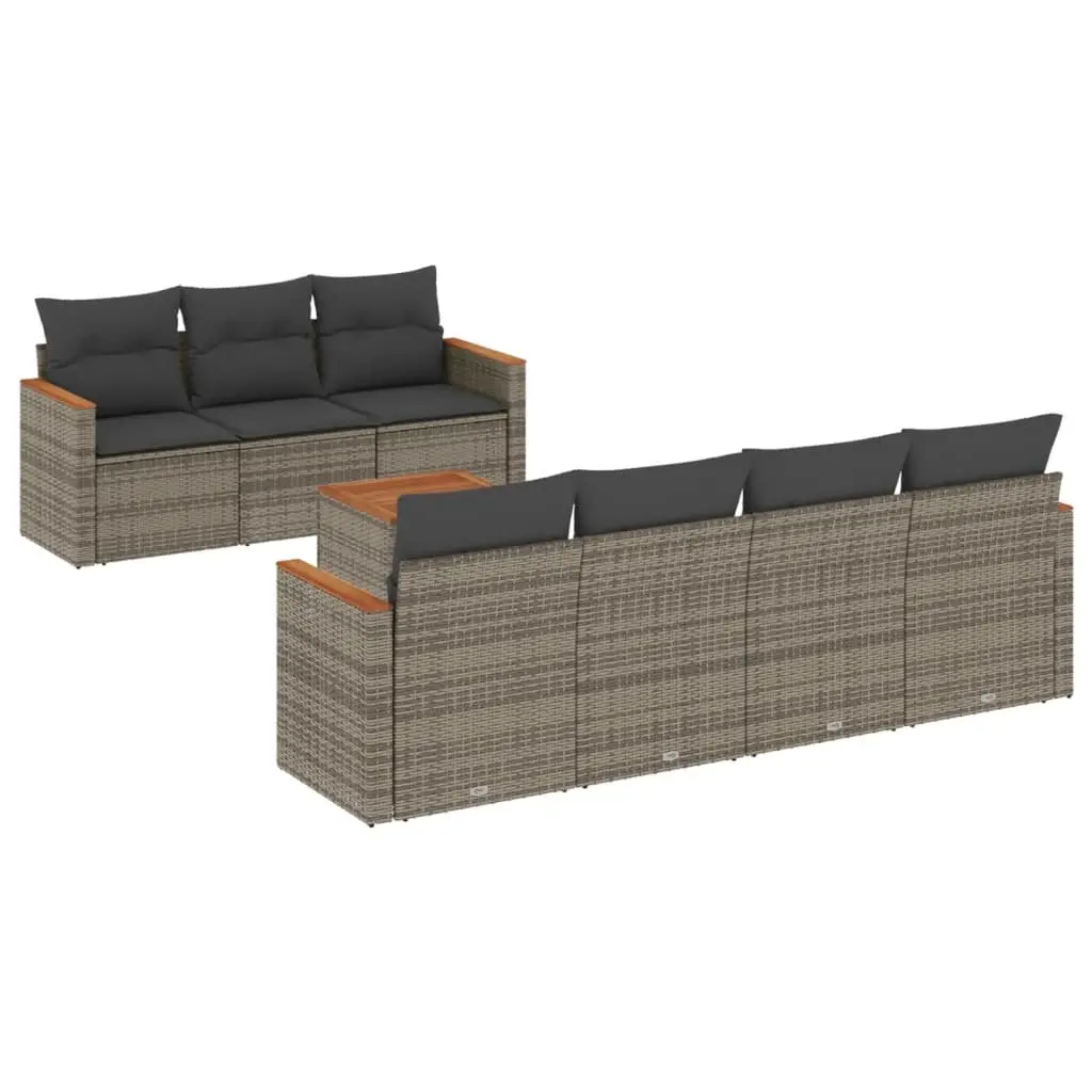 8 Piece Garden Sofa Set with Cushions Grey Poly Rattan 3225808 - Furniture