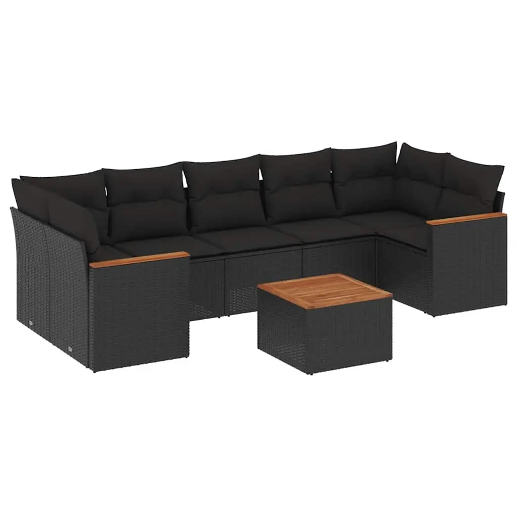 8 Piece Garden Sofa Set with Cushions Black Poly Rattan 3225810 - Furniture