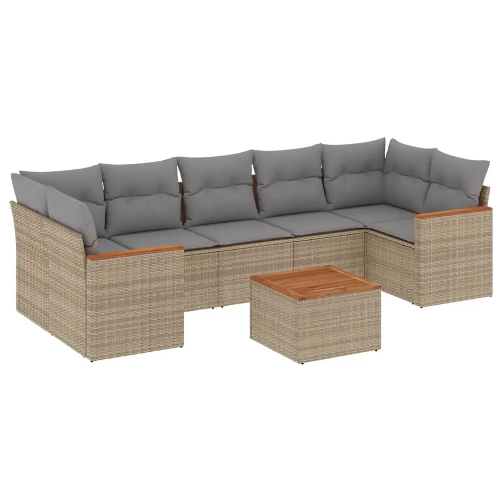 8 Piece Garden Sofa Set with Cushions Mix Beige Poly Rattan 3225814 - Furniture