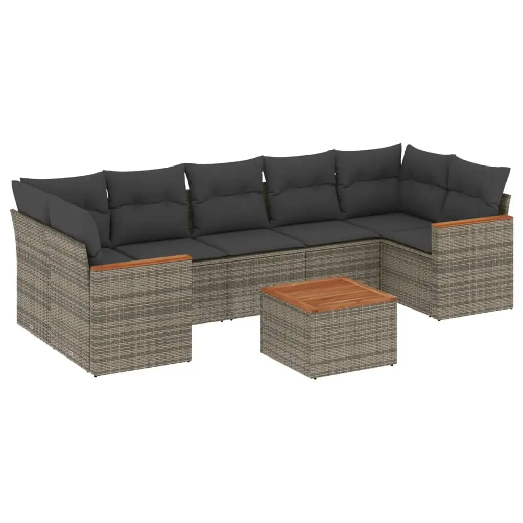 8 Piece Garden Sofa Set with Cushions Grey Poly Rattan 3225815 - Furniture