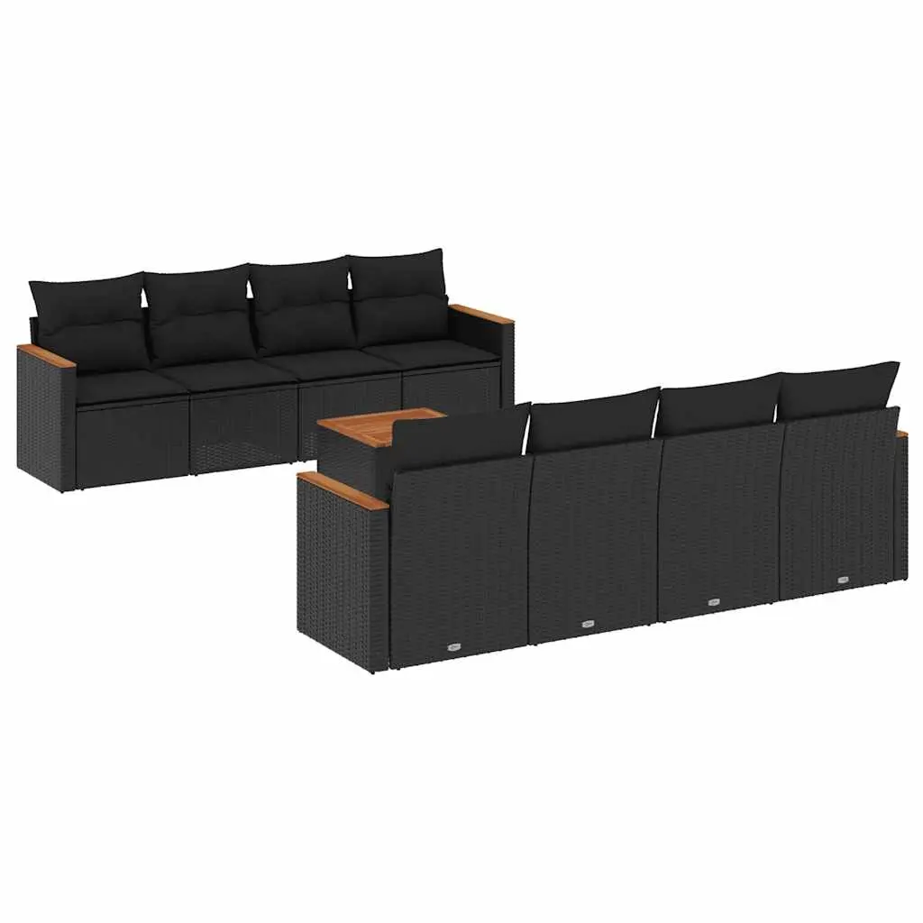 9 Piece Garden Sofa Set with Cushions Black Poly Rattan 3225817 - Furniture