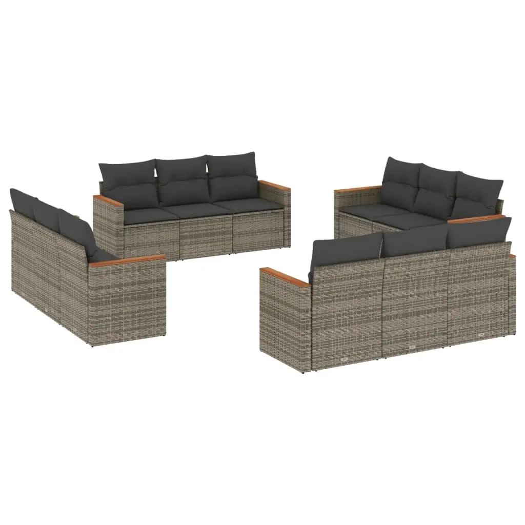 12 Piece Garden Sofa Set with Cushions Grey Poly Rattan 3225836 - Furniture