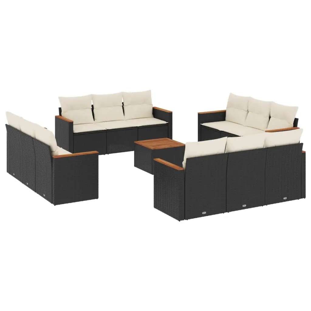 13 Piece Garden Sofa Set with Cushions Black Poly Rattan 3225839 - Furniture