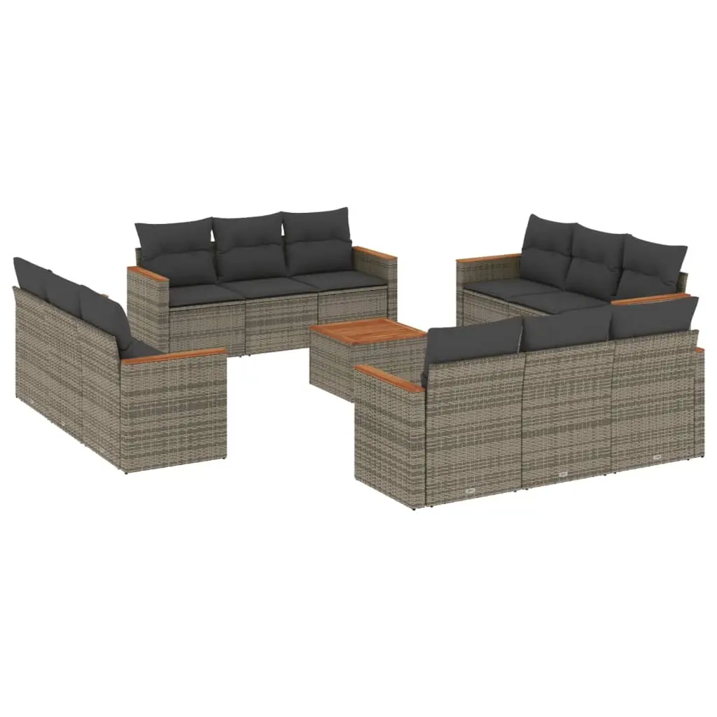 13 Piece Garden Sofa Set with Cushions Grey Poly Rattan 3225843 - Furniture