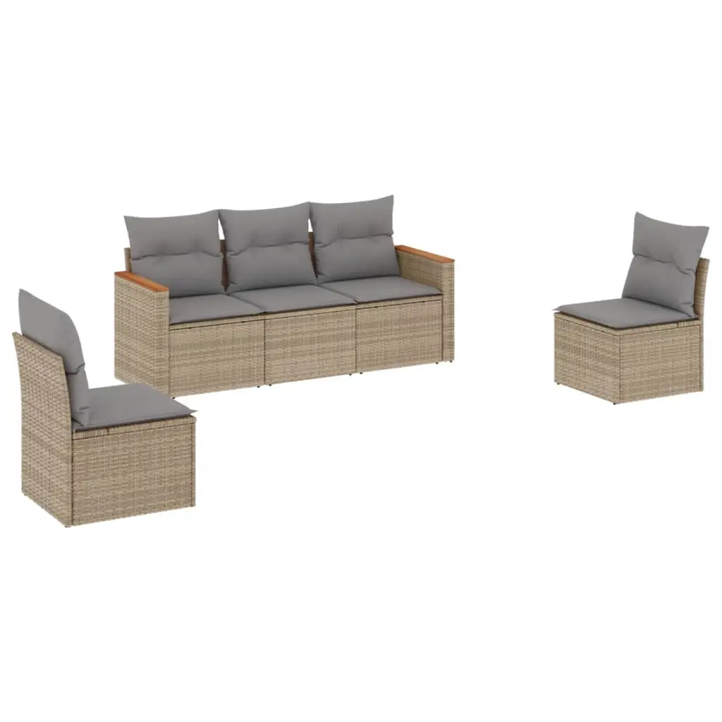 5 Piece Garden Sofa Set with Cushions Mix Beige Poly Rattan 3225849 - Furniture