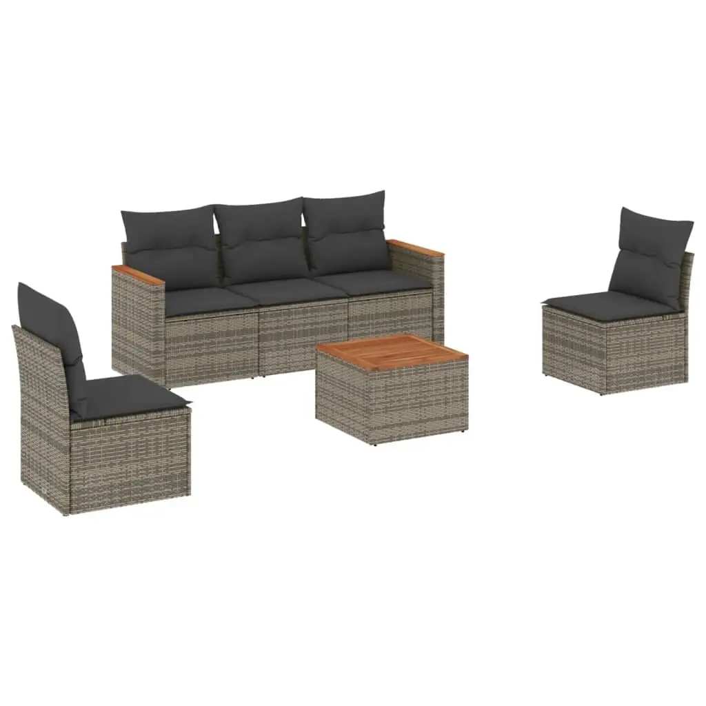 6 Piece Garden Sofa Set with Cushions Grey Poly Rattan 3225857 - Furniture