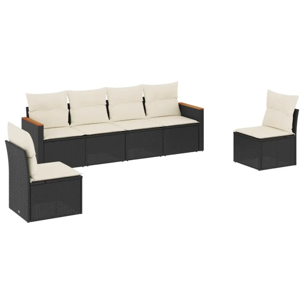 6 Piece Garden Sofa Set with Cushions Black Poly Rattan 3225860 - Furniture