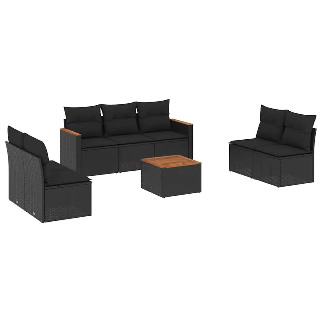 8 Piece Garden Sofa Set with Cushions Black Poly Rattan 3225880 - Furniture