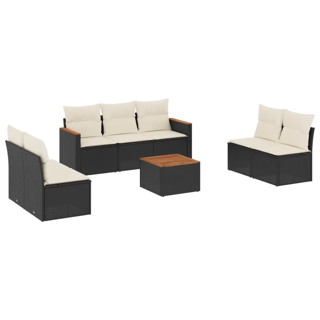 8 Piece Garden Sofa Set with Cushions Black Poly Rattan 3225881 - Furniture