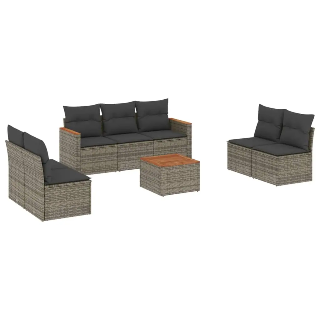 8 Piece Garden Sofa Set with Cushions Grey Poly Rattan 3225885 - Furniture