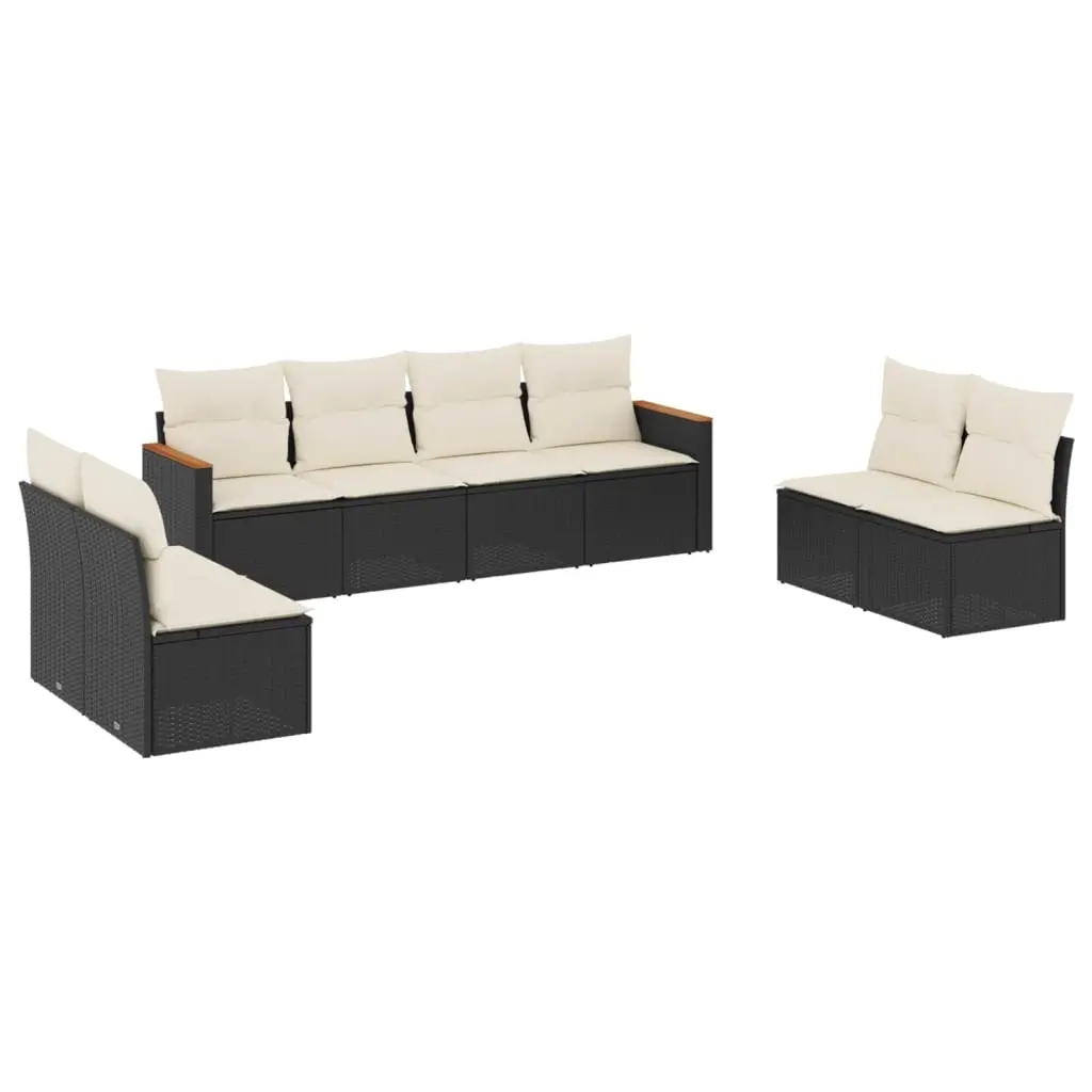 8 Piece Garden Sofa Set with Cushions Black Poly Rattan 3225888 - Furniture