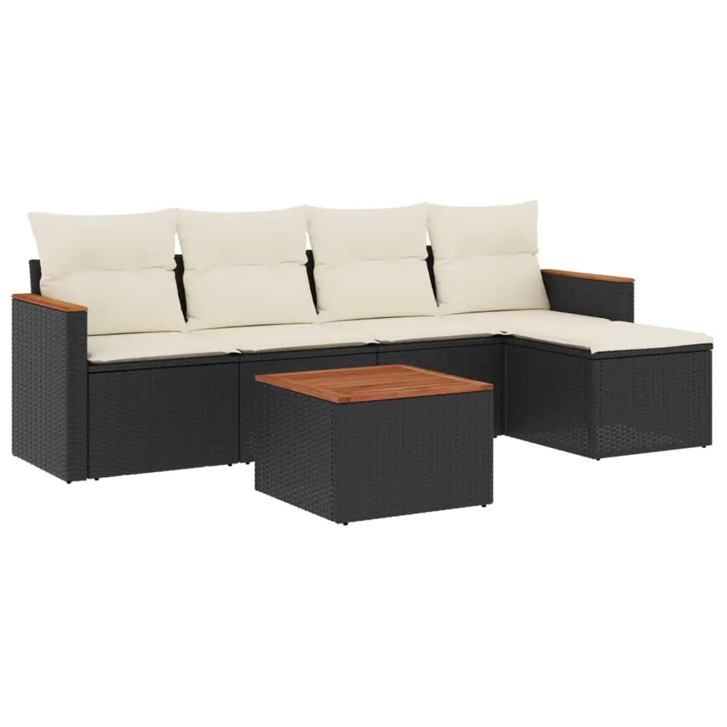 6 Piece Garden Sofa Set with Cushions Black Poly Rattan 3225923 - Furniture