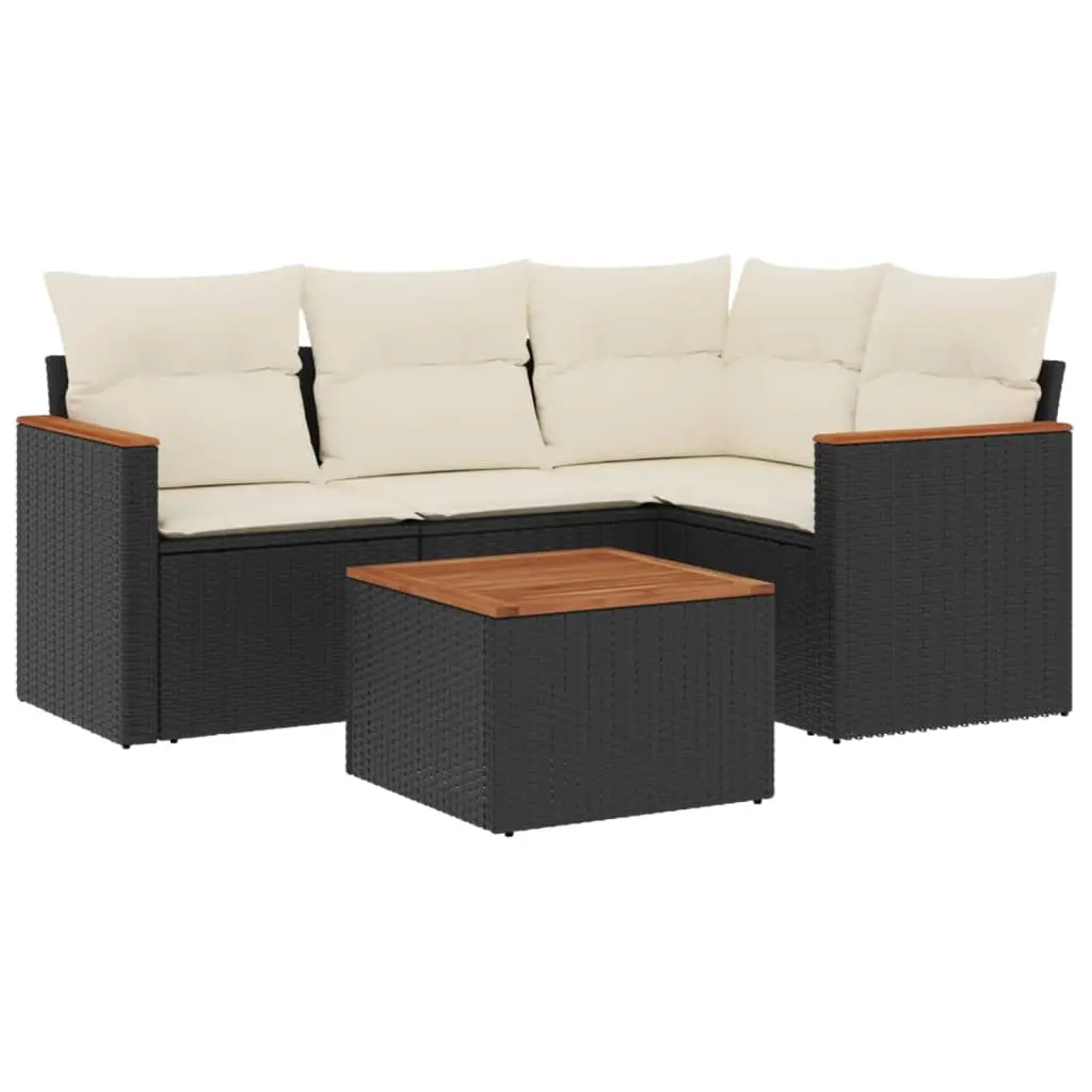 5 Piece Garden Sofa Set with Cushions Black Poly Rattan 3225937 - Furniture