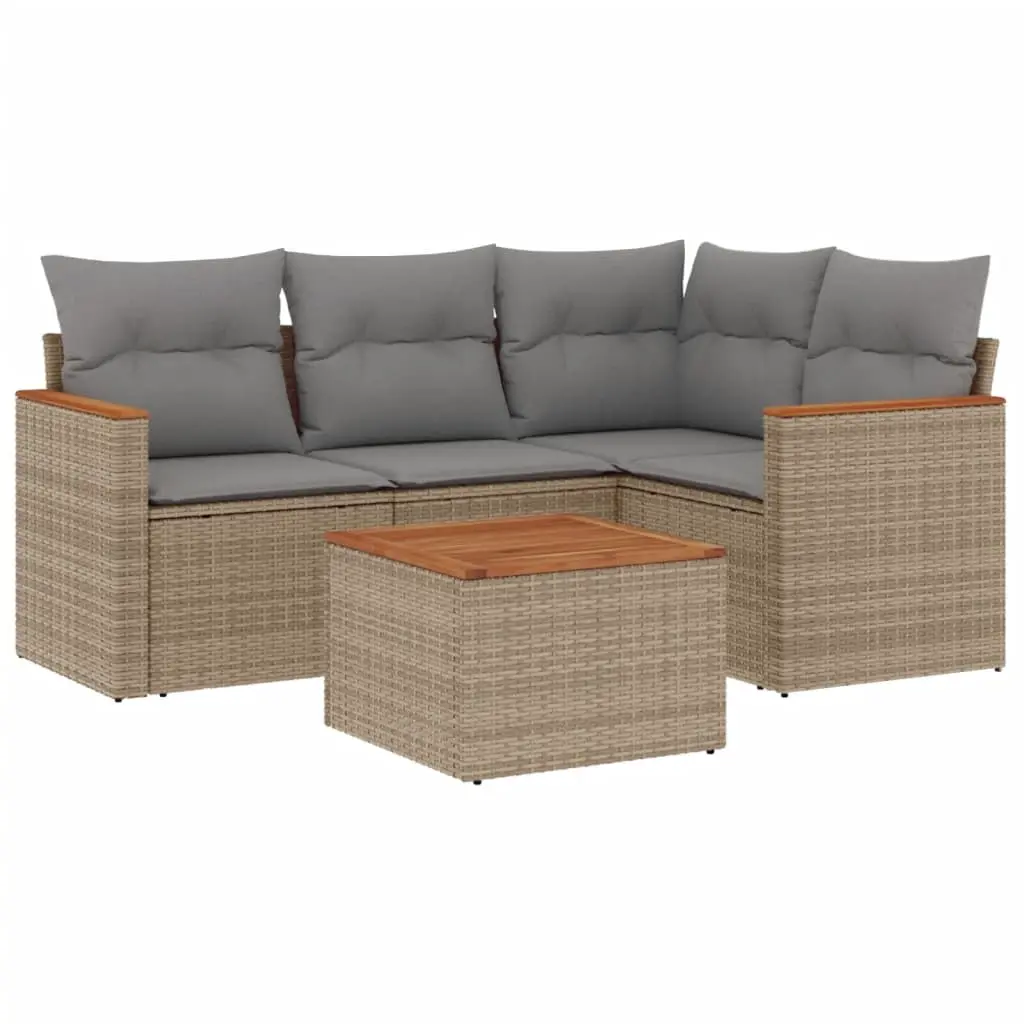 5 Piece Garden Sofa Set with Cushions Mix Beige Poly Rattan 3225940 - Furniture