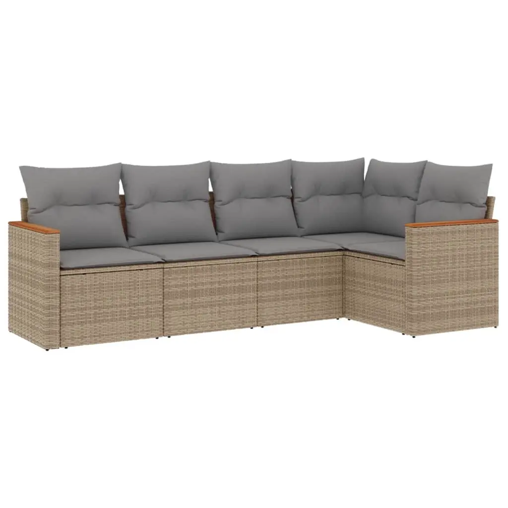 5 Piece Garden Sofa Set with Cushions Mix Beige Poly Rattan 3225947 - Furniture