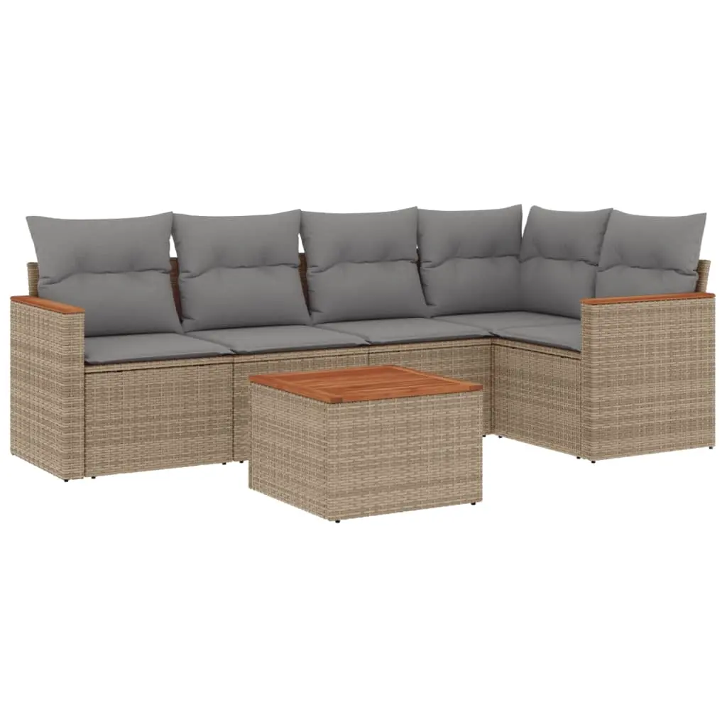 6 Piece Garden Sofa Set with Cushions Mix Beige Poly Rattan 3225954 - Furniture