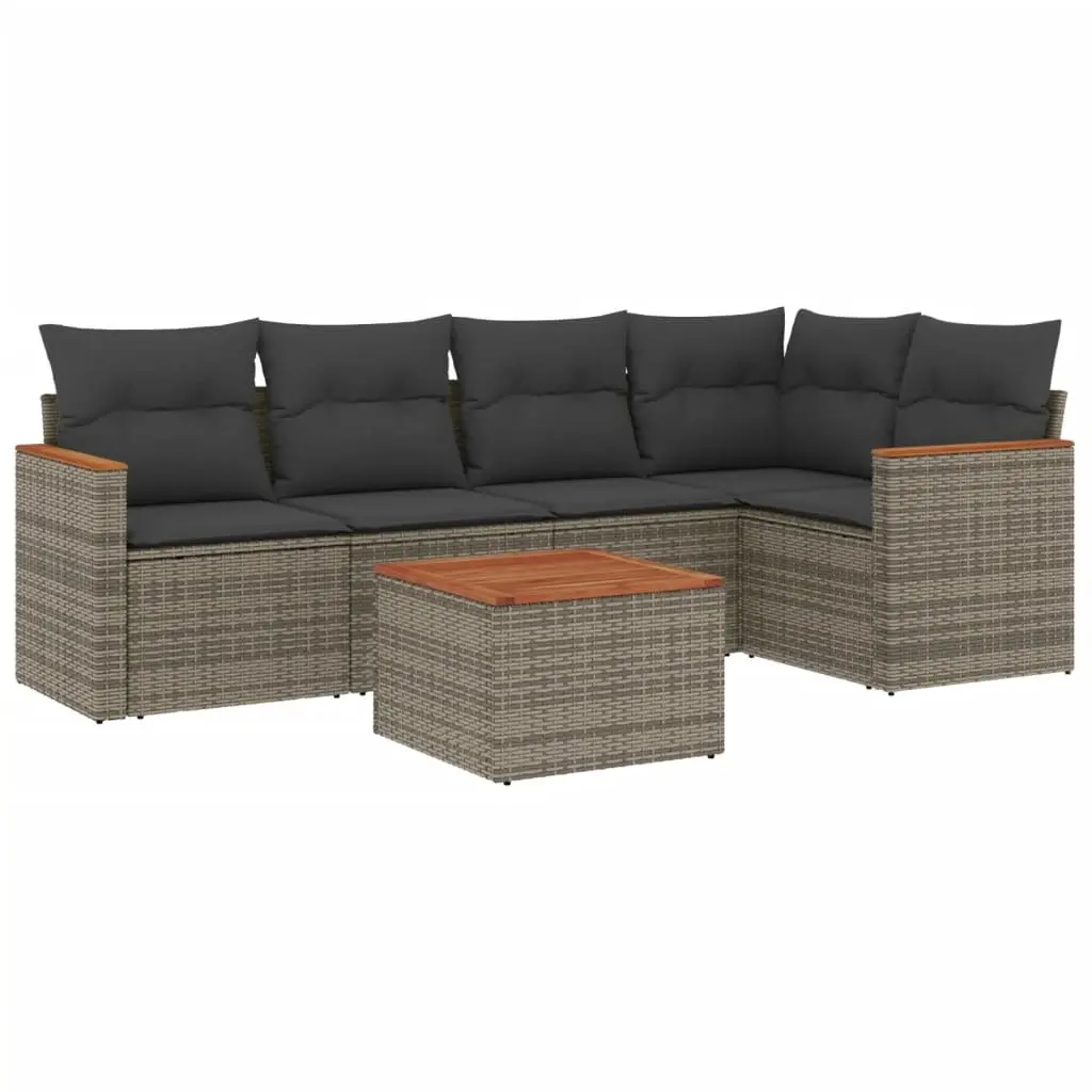 6 Piece Garden Sofa Set with Cushions Grey Poly Rattan 3225955 - Furniture