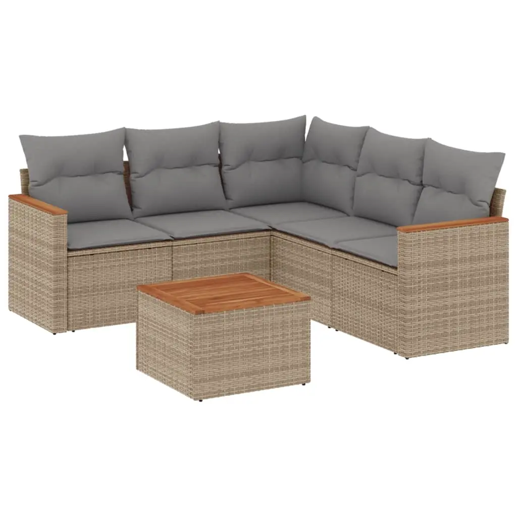 6 Piece Garden Sofa Set with Cushions Mix Beige Poly Rattan 3225968 - Furniture