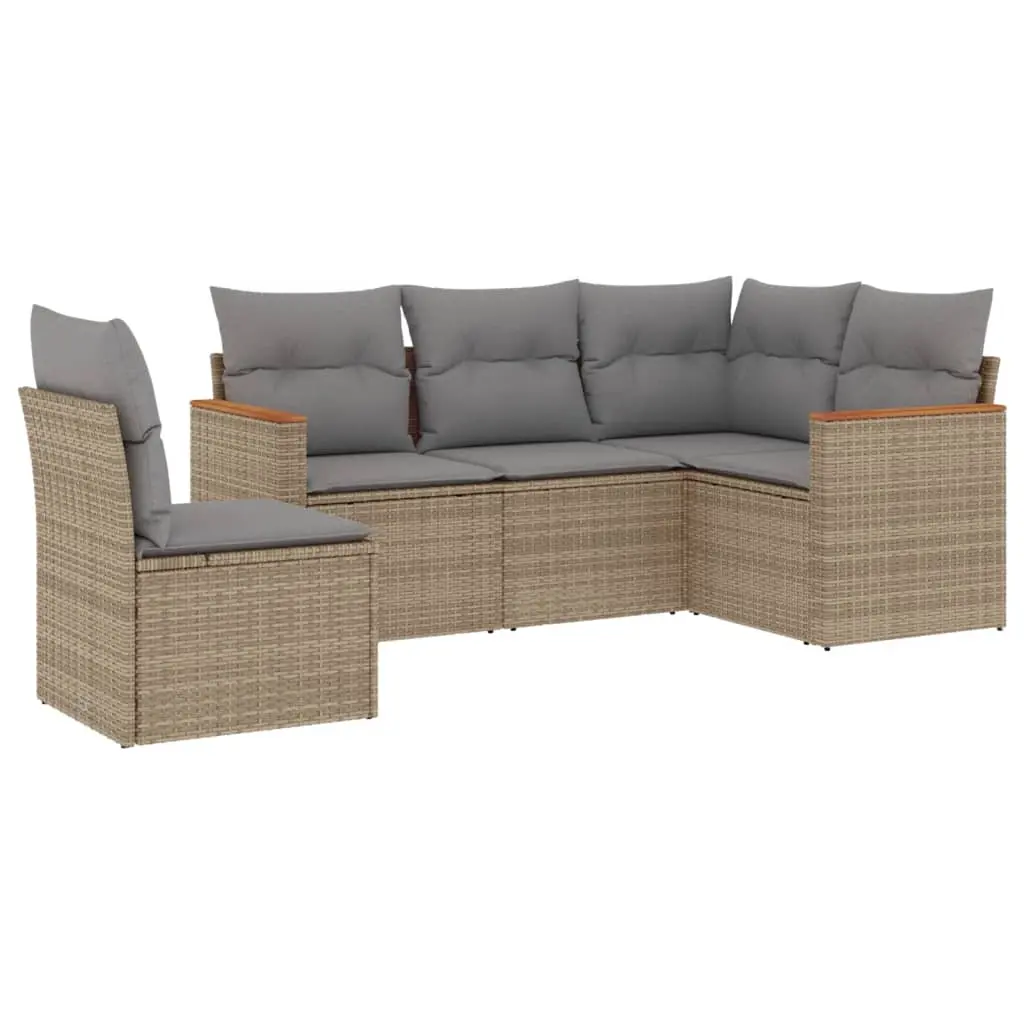 5 Piece Garden Sofa Set with Cushions Mix Beige Poly Rattan 3225975 - Furniture