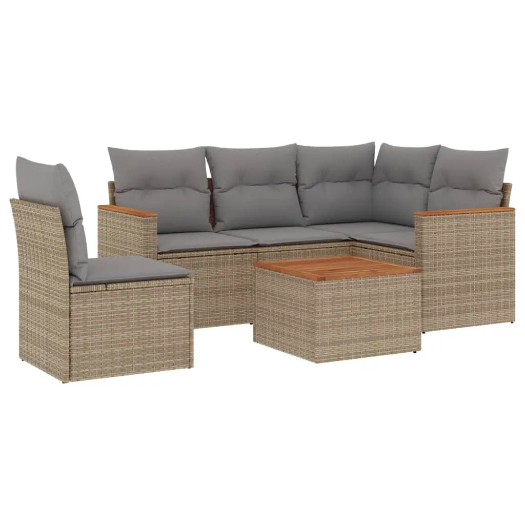 6 Piece Garden Sofa Set with Cushions Mix Beige Poly Rattan 3225982 - Furniture