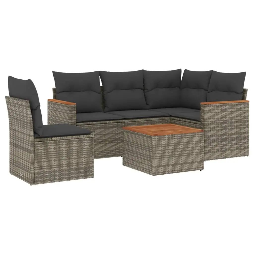 6 Piece Garden Sofa Set with Cushions Grey Poly Rattan 3225983 - Furniture