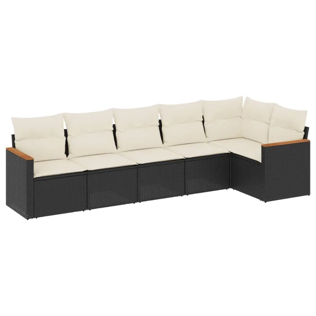 6 Piece Garden Sofa Set with Cushions Black Poly Rattan 3225986 - Furniture