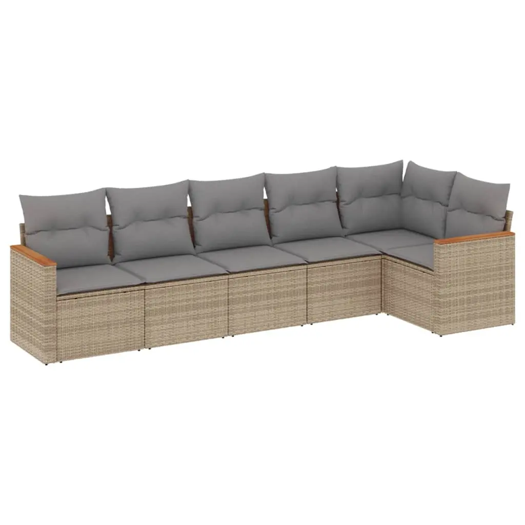 6 Piece Garden Sofa Set with Cushions Mix Beige Poly Rattan 3225989 - Furniture